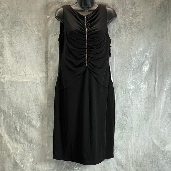 CALVIN KLEIN Women's Black Ruched Rhinestone Embellished Knee-Length Dress SZ 12 - Picture 1 of 13